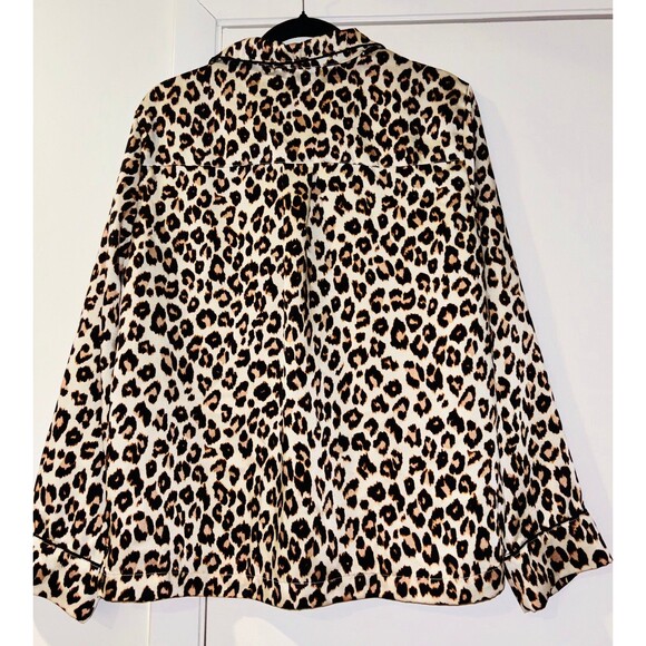 Ann Taylor LOFT Sleep Leopard Print Satin Notch Collar Pajama Top Large - Picture 3 of 5